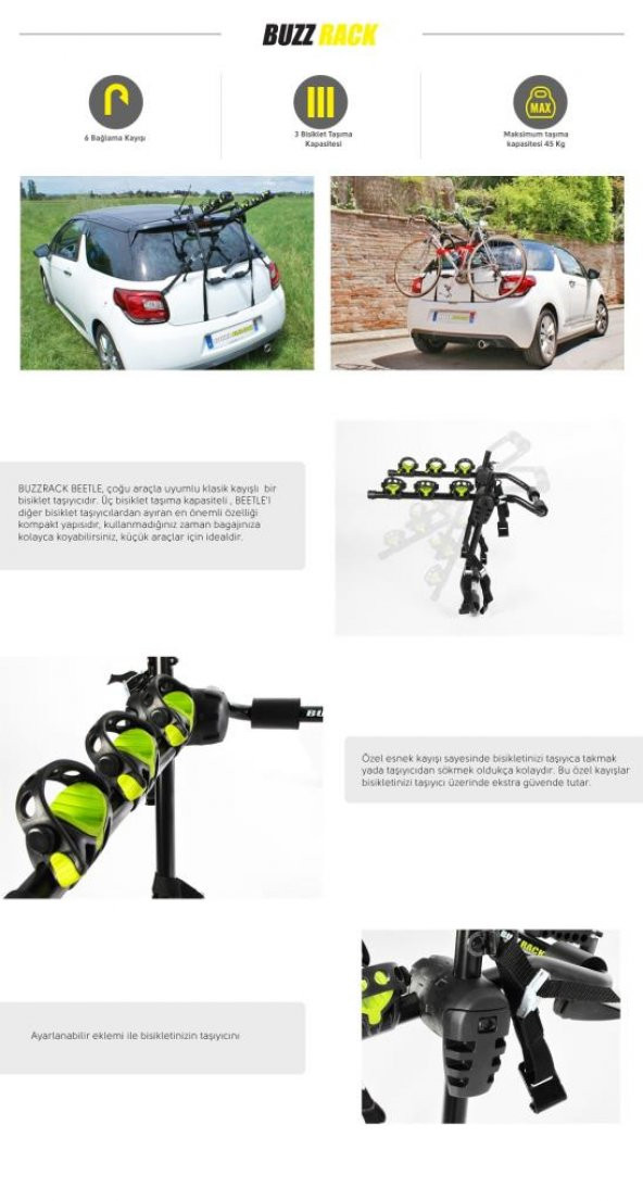 Buzz Rack Bagaj Üstü Bisiklet Taşıyıcı Beetle 3'Lü - 6