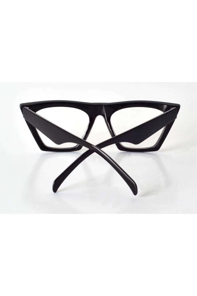 Siyah Çerçeveli Şeffaf Cam Unisex Stil Gözlük - 4