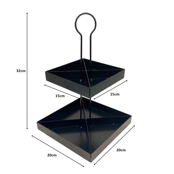 2 Katlı Dekoratif Metal Çerezlik, Peynir Sunum Servis Tabağı - Lokumluk -Makaron, Pankek Ve Tatlı Sunum Standı SİYAH - 6
