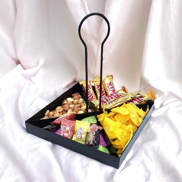 Tek Katlı Dekoratif Metal Çerezlik, Peynir Sunum Servis Tabağı - Lokumluk -Makaron, Pankek Ve Tatlı Sunum Standı SİYAH - 2