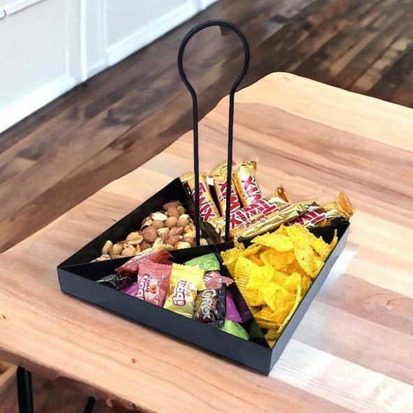 Tek Katlı Dekoratif Metal Çerezlik, Peynir Sunum Servis Tabağı - Lokumluk -Makaron, Pankek Ve Tatlı Sunum Standı SİYAH - 3