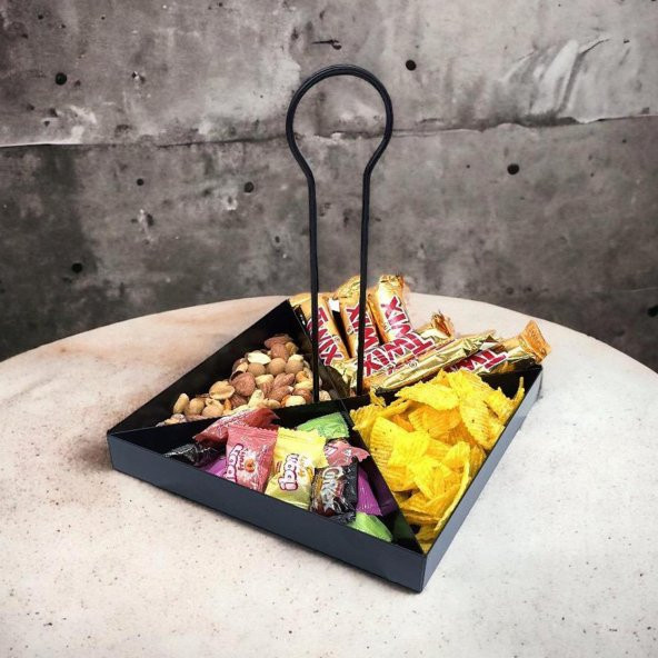 Tek Katlı Dekoratif Metal Çerezlik, Peynir Sunum Servis Tabağı - Lokumluk -Makaron, Pankek Ve Tatlı Sunum Standı SİYAH - 4