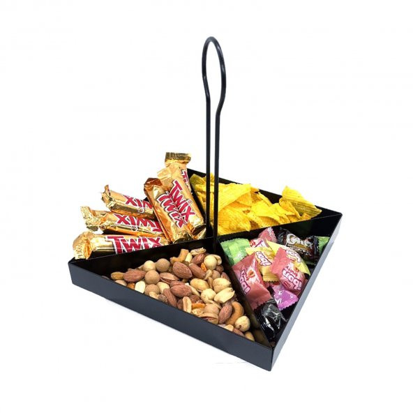 Tek Katlı Dekoratif Metal Çerezlik, Peynir Sunum Servis Tabağı - Lokumluk -Makaron, Pankek Ve Tatlı Sunum Standı SİYAH - 5