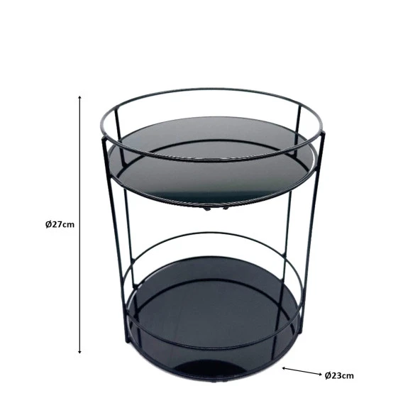 2 Katlı Banyo, Kozmetik Düzenleyici, Takı Standı, Organizer ve Çok Amaçlı  Servis Sunum Tepsisi, İkramlık 23CM SİYAH - 7