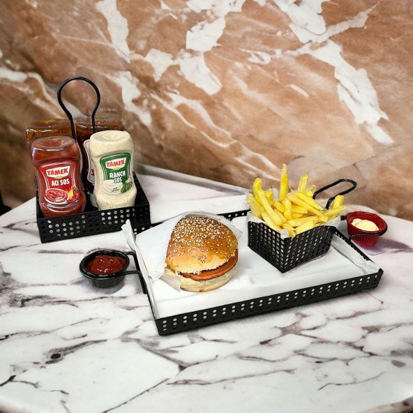 Metal Cafe, Restaurant, Ev, Ofis Sunum Tepsisi, Cafe ve Restaurant Burger Sunum Tepsisi Sofra, Masa Ekipman MODEL-1 SİYAH - 2
