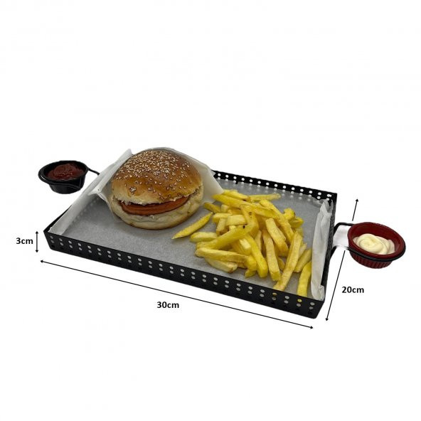 Metal Cafe, Restaurant, Ev, Ofis Sunum Tepsisi, Cafe ve Restaurant Burger Sunum Tepsisi Sofra, Masa Ekipman MODEL-1 SİYAH - 7