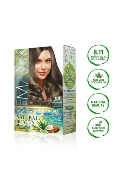 2 Paket Natural Beauty Amonyaksız Saç Boyası 8.11 Yoğun Açık Küllü Kumral - 3