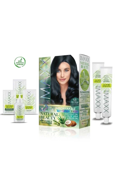 2 Paket Natural Beauty Amonyaksız Saç Boyası 1.1 Mavi Siyah - 3