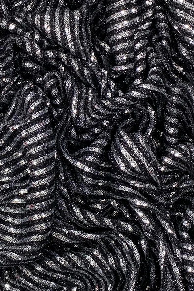 Sakallı Çizgili Pullu Kumaş  Pullu Payet Kumaş Abiye Nişan Düğün Siyah - 2