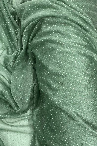 Yağmur Damlası Simli Abiye Elbise Şallık Tül Kumaş Mint Yeşil 75 - 2