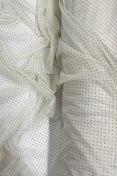 Yağmur Damlası Simli Abiye Elbise Şallık Tül Kumaş Ekru 12 - 2