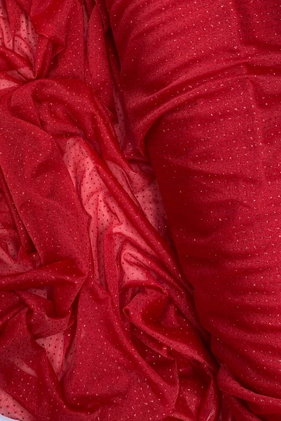Yağmur Damlası Simli Abiye Elbise Şallık Tül Kumaş Kırmızı 21 - 2