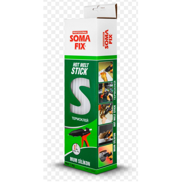 Somafix 1 kg 11.3X300 Mm Kalın Somafıx Mum Silikon Çubuk Sıcak Şeffaf Somafix