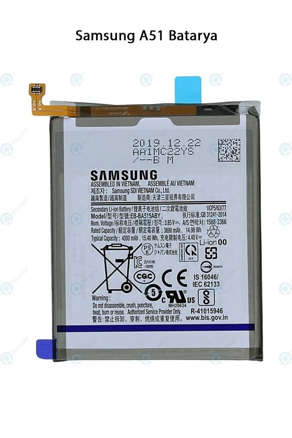 Samsung A51 Telefonlarla Uyumlu Batarya 4000 mAh - 1