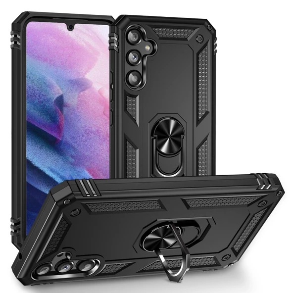 Gpack Samsung Galaxy A14 Kılıf Vega Sert Silikon Tank Standlı Yüzüklü Mıknatıslı
