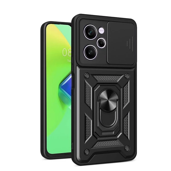 Gpack Xiaomi Poco X5 Pro 5G Kılıf Sert Silikon Tank Aramid Sürgülü Vega Yüzüklü