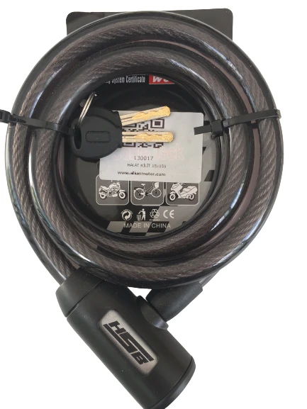 BİSİKLET ÇELİK HALAT KİLİT 15x1500 SİYAH A+++KALİTE KİLİT 1,5 MT - 3