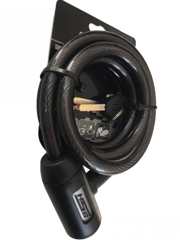 BİSİKLET ÇELİK HALAT KİLİT 12x1500 SİYAH A+++KALİTE KİLİT 1,5 MT - 3