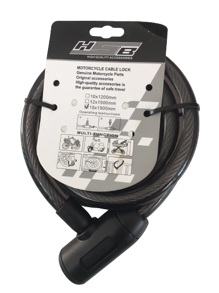 BİSİKLET ÇELİK HALAT KİLİT 15x1500 SİYAH A+++KALİTE KİLİT 1,5 MT - 2