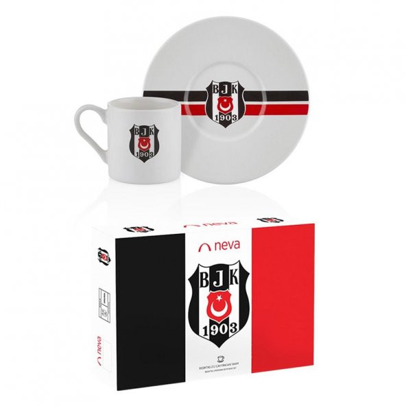 Neva Beşiktaş Lisanslı Çizgili 2 li Kahve Fincan Takımı