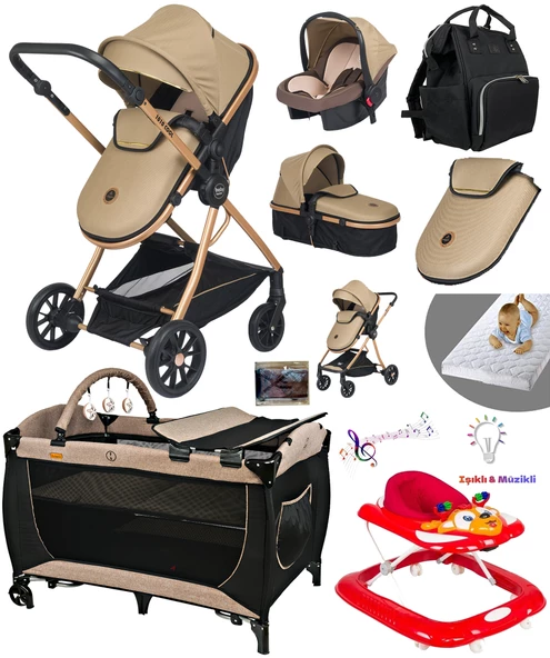 Baby Home 10 In 1 Yeni Doğan Full Set 1010 Travel Sistem Bebek Arabası 560 Oyun Parkı Beşik Geyik Yürüteç Bebek Yürüteci - 4