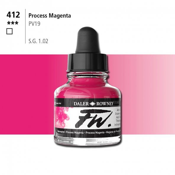 Daler Rowney Fw Acrylic Artisits Ink 29.5 ml Damlalıklı Cam Şişe Procces Magenta 412