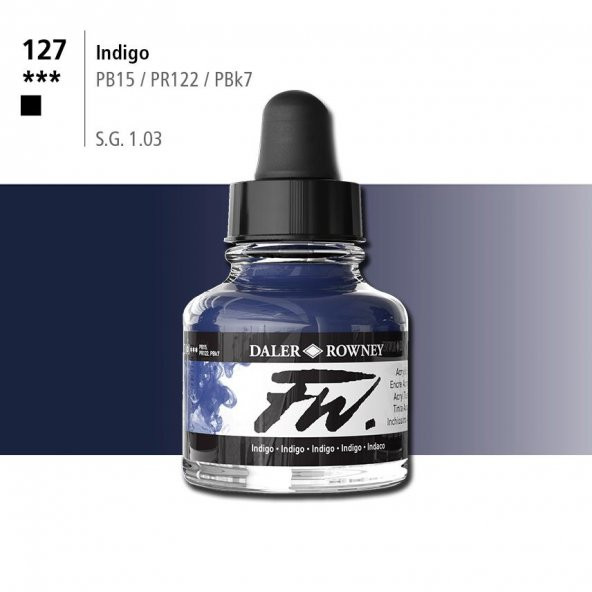 Daler Rowney Fw Acrylic Artisits Ink 29.5 ml Damlalıklı Cam Şişe Indigo 127 ürün görseli 1