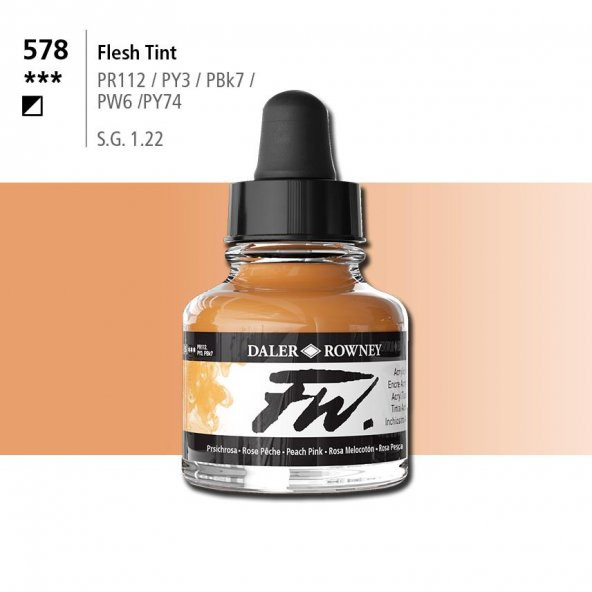 Daler Rowney Fw Acrylic Artisits Ink 29.5 ml Damlalıklı Cam Şişe Flesh Tint 578 ürün görseli 1
