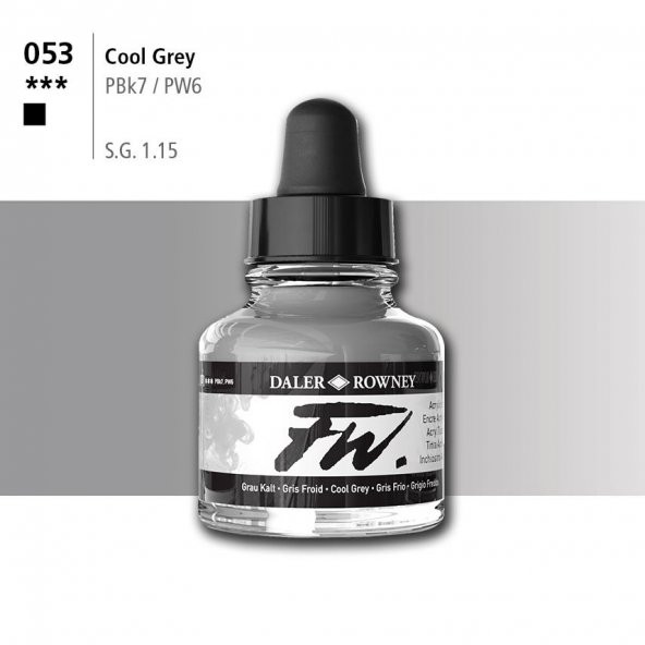 Daler Rowney Fw Acrylic Artisits Ink 29.5 ml Damlalıklı Cam Şişe Cool Grey 053 ürün görseli 1