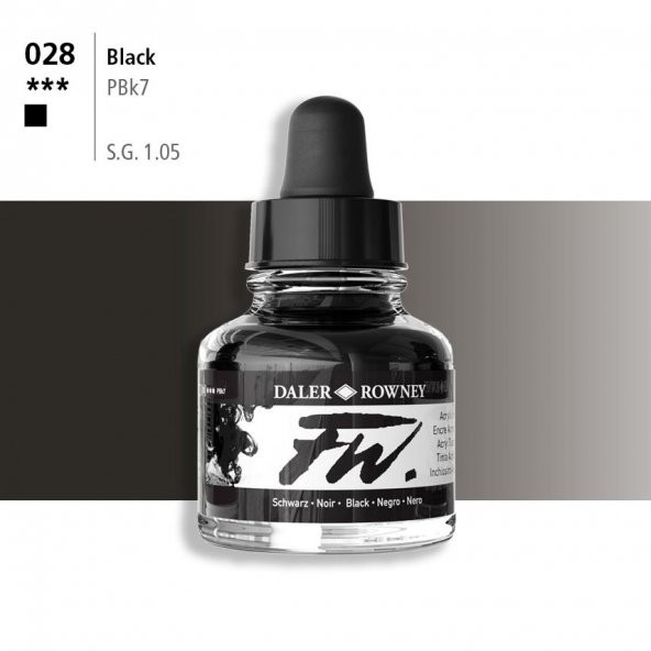 Daler Rowney Fw Acrylic Artisits Ink 29.5 ml Damlalıklı Cam Şişe Black India 028 ürün görseli 1