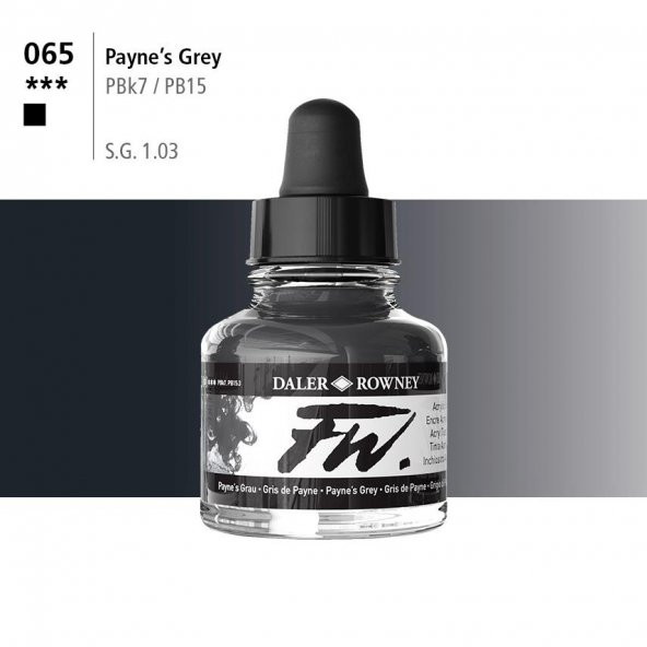 Daler Rowney Fw Acrylic Artisits Ink 29.5 ml Damlalıklı Cam Şişe Paynes Grey 065 ürün görseli 1