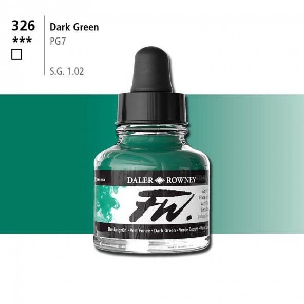 Daler Rowney Fw Acrylic Artisits Ink 29.5 ml Damlalıklı Cam Şişe Dark Green 326 ürün görseli 1