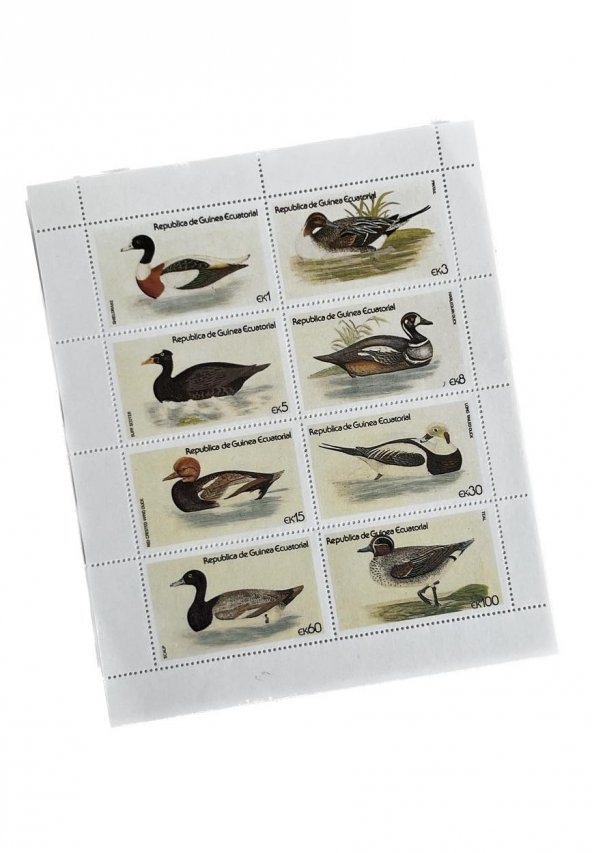 Ördek Temalı Ekvator Ginesi Damgasız 8'li Blok Pul ürün görseli