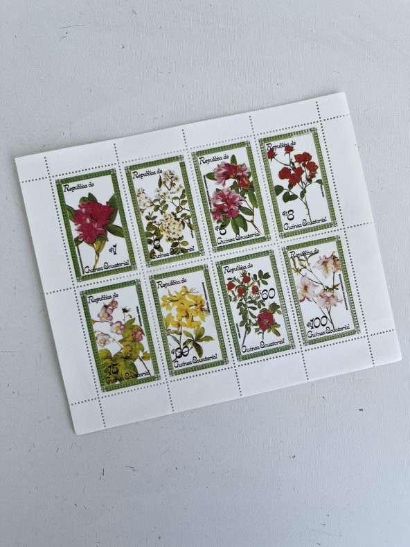 Çiçek Temalı Ekvator Ginesi Damgasız 8'li Blok Pul - 3