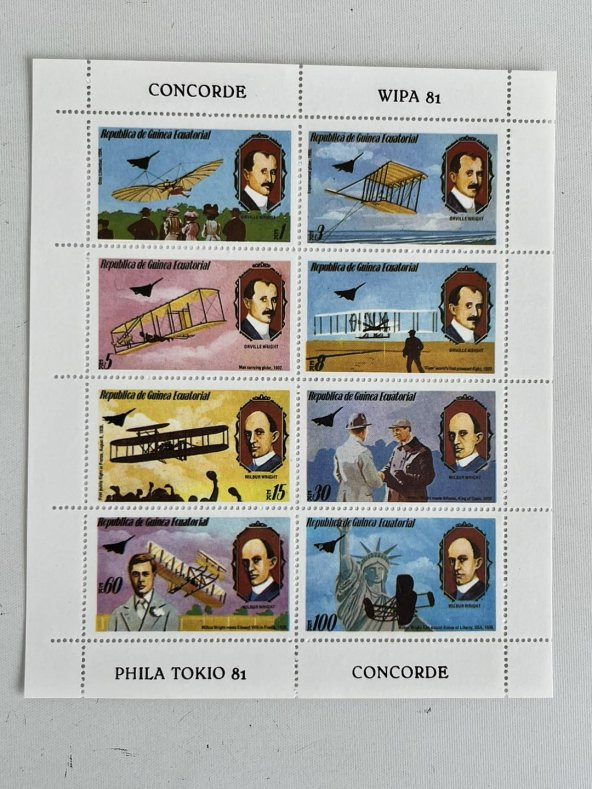 Wright Kardeşler Temalı Ekvator Ginesi Damgasız 8'li Blok Pul - 2