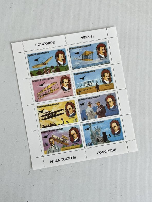 Wright Kardeşler Temalı Ekvator Ginesi Damgasız 8'li Blok Pul - 3