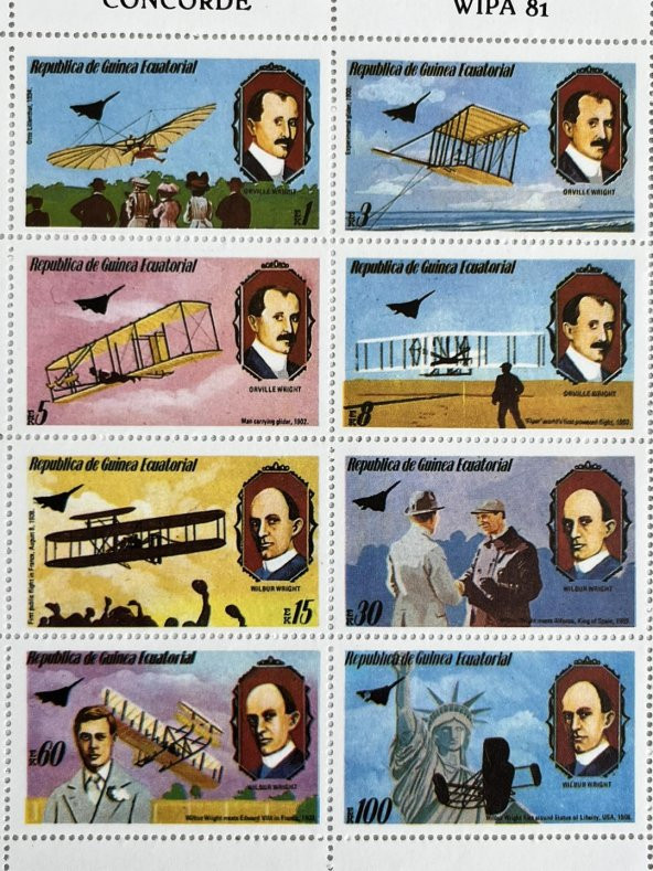 Wright Kardeşler Temalı Ekvator Ginesi Damgasız 8'li Blok Pul - 4