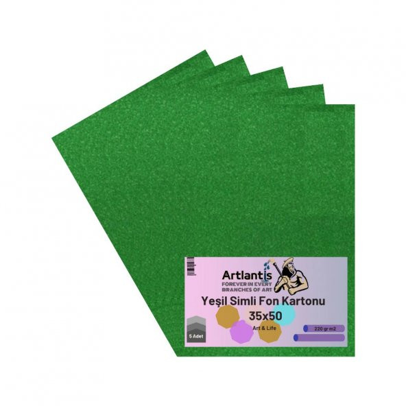 Yeşil Simli Karton 35x50 5 Adet Artlantis Simli Karton Yeşil 5 Adet 35*50