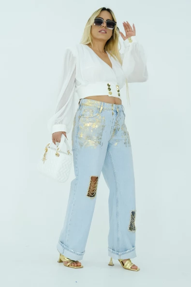 AÇIK MAVİ GOLD ZİNCİR DETAYLI TASARIM MOM JEAN - 4