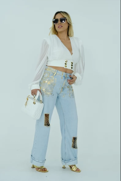 AÇIK MAVİ GOLD ZİNCİR DETAYLI TASARIM MOM JEAN - 2