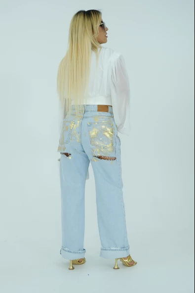 AÇIK MAVİ GOLD ZİNCİR DETAYLI TASARIM MOM JEAN - 3