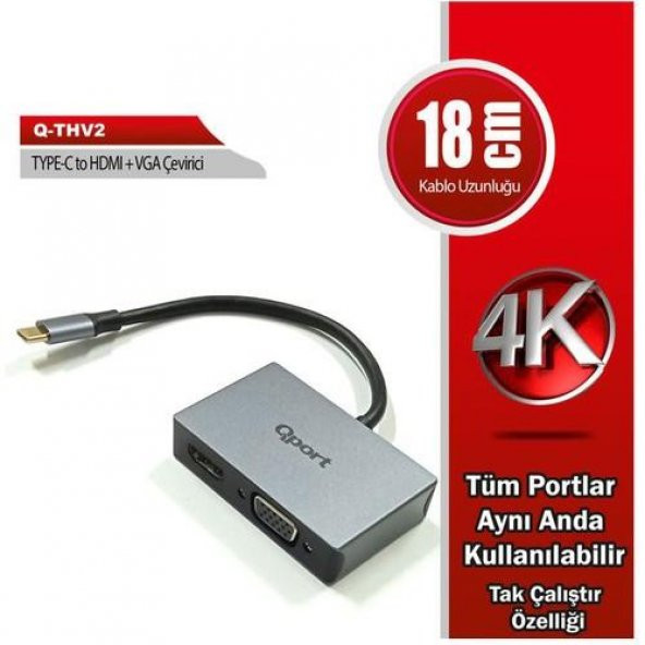 QPort Q-THV2 Type-C To HDMI+VGA Çevirici