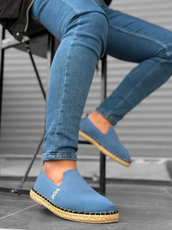 BA0224 BOA Rahat Düz Taban Espadril Örme Triko Kot Mavi Günlük Erkek Ayakkabı