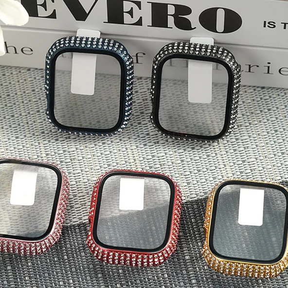 Apple Watch 7 45mm Zore Watch Gard 24 Kenarları Taşlı Sert PC Koruyucu - 11