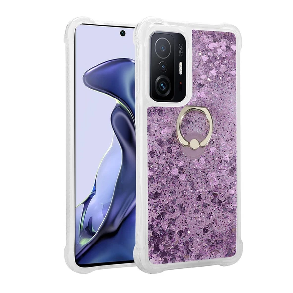 Xiaomi Mi 11T Pro 5G Kılıf Zore Milce Simli Pullu Yüzüklü Kılıf - Resim 4