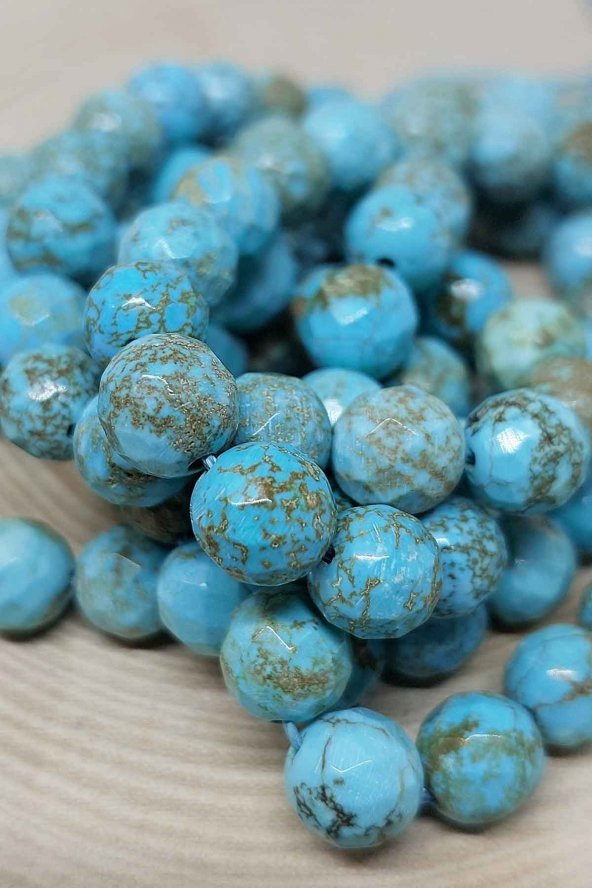 Turkuaz Taşı Damarlı Faset Kesim Dizi 8mm - Resim 4