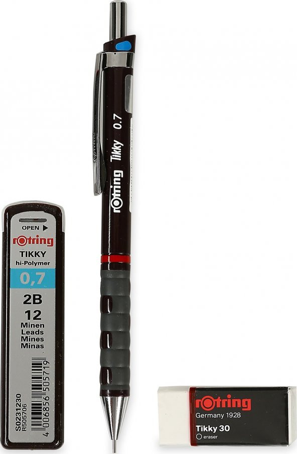 Rotring Tikky Okul Seti 0.7 mm Bordo Versatil Kalem + Silgi + Uç - 3