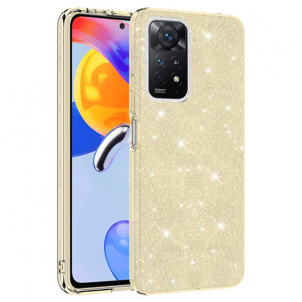 KNY Xiaomi Redmi Note 12 Pro 4G Kılıf Simli Parlak Shining Silikon Gold