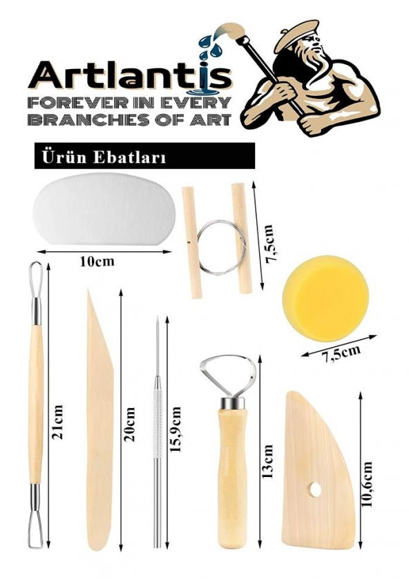 Seramik Başlangıç Seti 8 Parça 1 Paket Modelaj Modelleme Hekel Çömlek Sanatsal Ebeşuar Hobi Düzeltme - 2