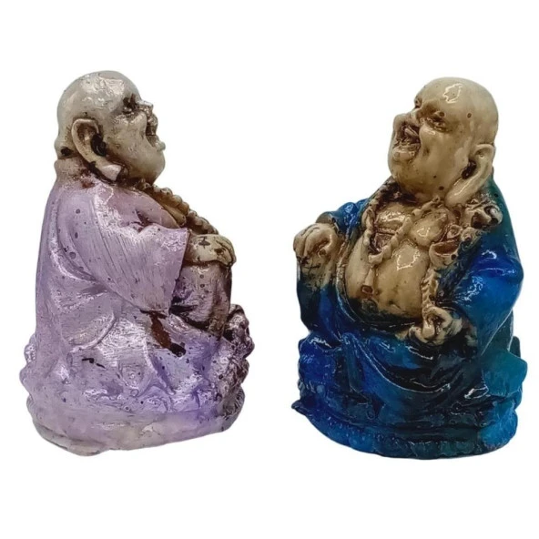 Dekoratif Renkli Buda İkili Set Reçine - Resim 3